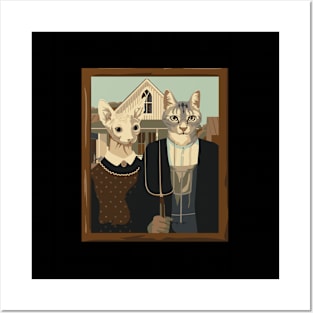 A Meowican Gothic American Gothic Cat Parody Posters and Art